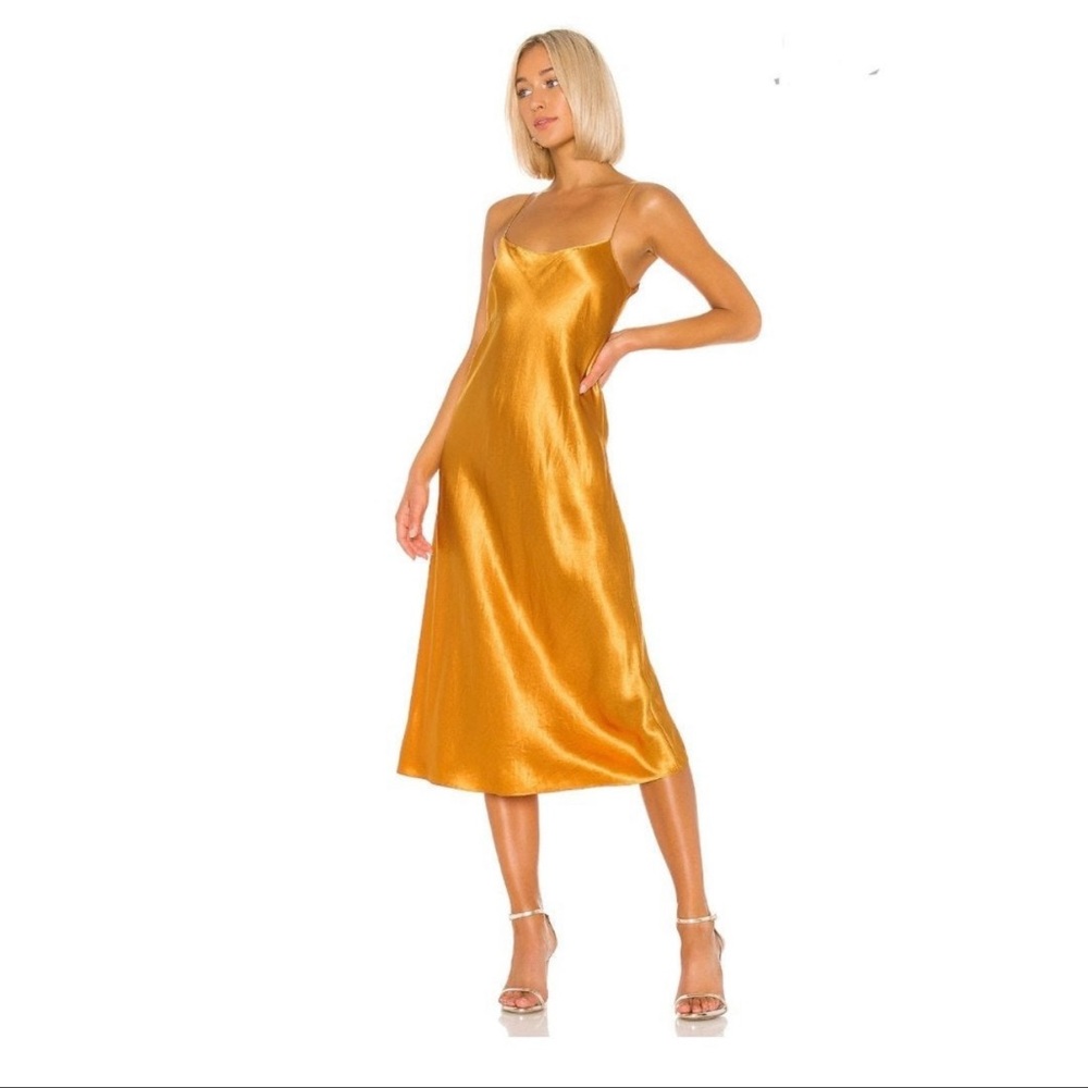 Vince Gold Satin Slip Midi Dress
